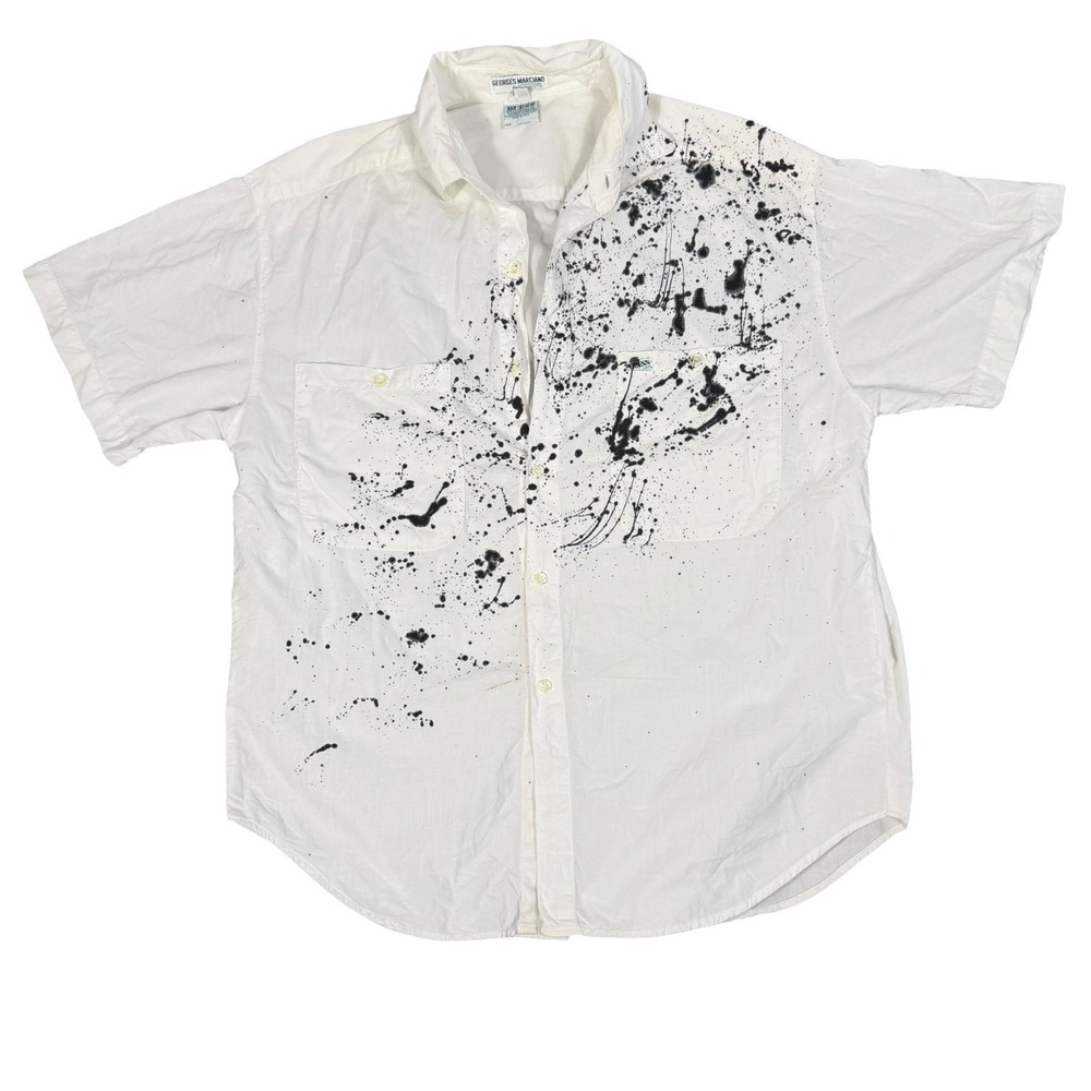 Vintage Georges Marciano Guess Paint Splatter Shirt Mens 2 White Made USA Rare